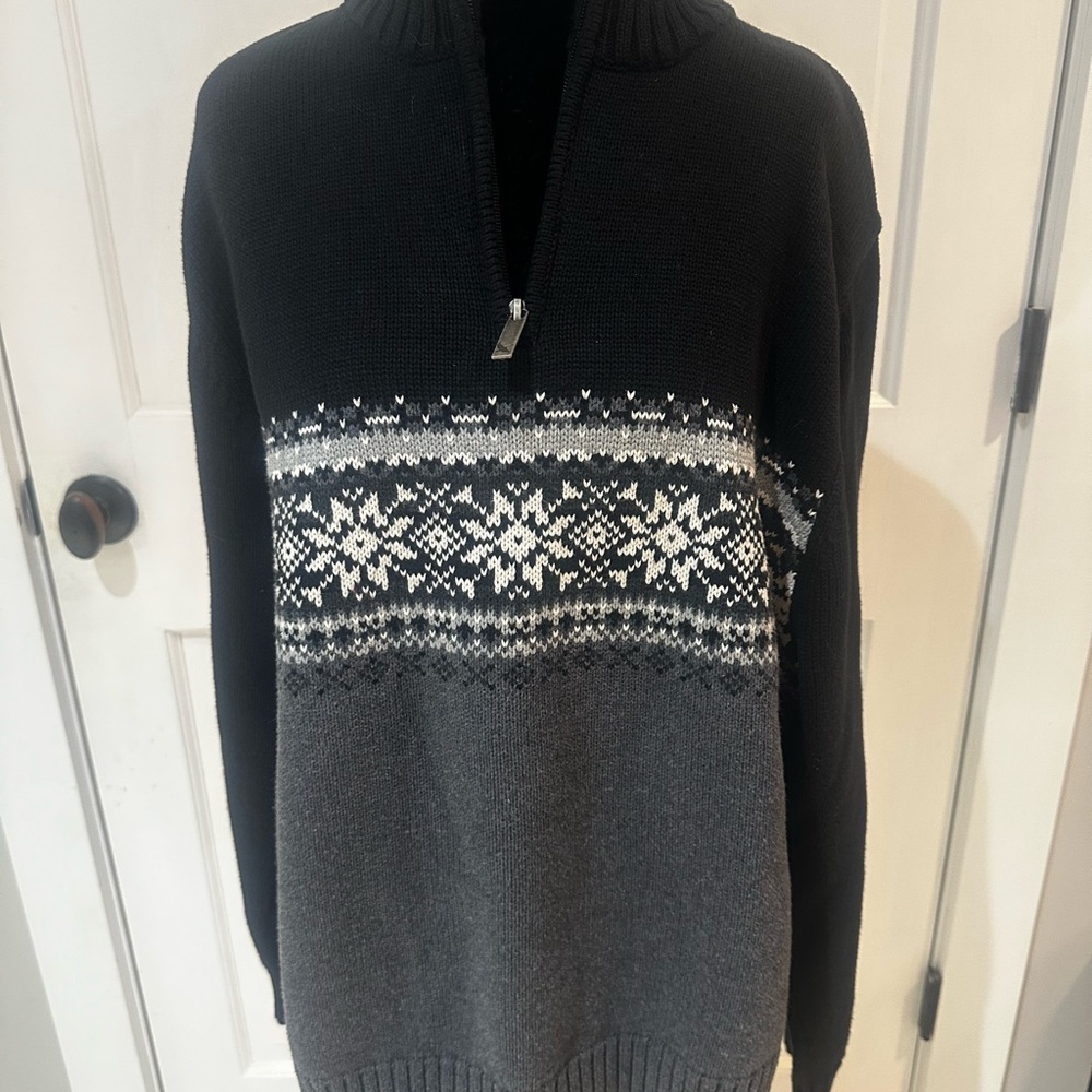 Eddie Bauer Black and Gray Nordic Zip-Up Sweater